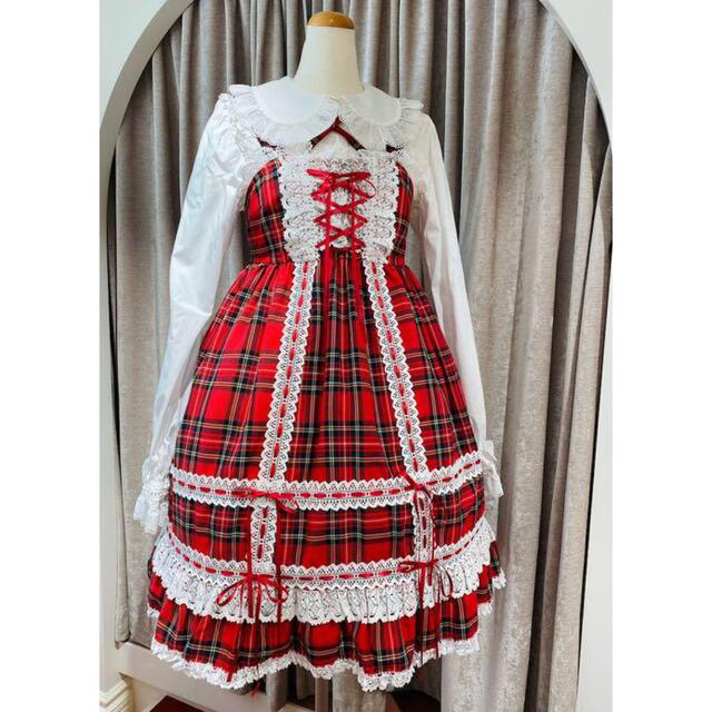 ひざ丈ワンピース 美品☆BABYタータンチェックベビードールJSK 赤
