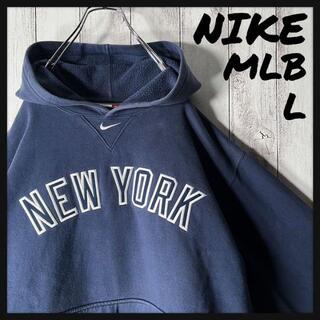 【MLB L】ナイキ NY ヤンキース 刺繍ロゴ スウェット パーカー 紺