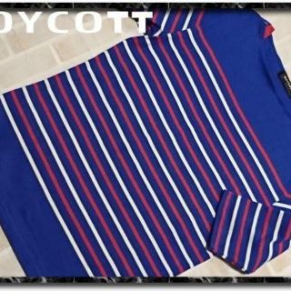 ボイコット(BOYCOTT)のボイコット　5分袖ボーダーカットソー　青(Tシャツ/カットソー(半袖/袖なし))