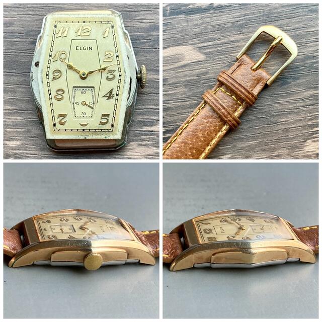【動作良好】エルジン アンティーク 腕時計 手巻き メンズ トノー型