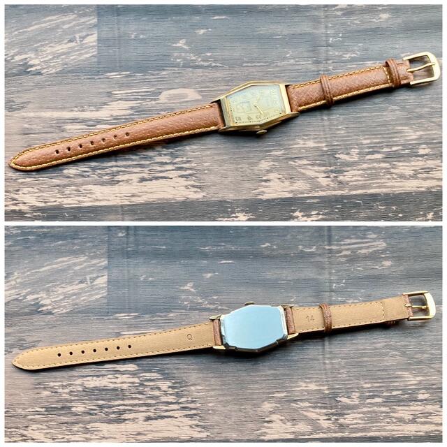 【動作良好】エルジン アンティーク 腕時計 手巻き メンズ トノー型