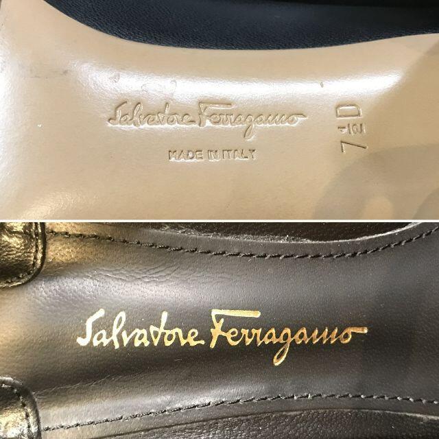 Salvatore Ferragamo(サルヴァトーレフェラガモ)の美品 フェラガモ ハイヒールパンプス 7.5 25cm 黒 金 レディースの靴/シューズ(ハイヒール/パンプス)の商品写真