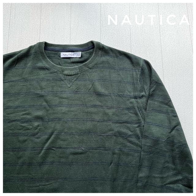 注目ショップ NAUTICA ノーティカ ニット長袖L 古着 青に白のボーダー