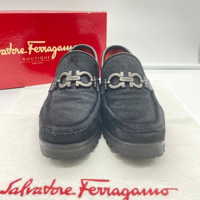 Salvatore Ferragamo(サルヴァトーレフェラガモ)の【美品】フェラガモ ガンチーニ 厚底 プラットファーム ハラコ ローファー 6C レディースの靴/シューズ(ハイヒール/パンプス)の商品写真