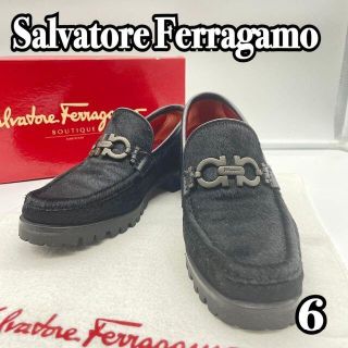 サルヴァトーレフェラガモ(Salvatore Ferragamo)の【美品】フェラガモ ガンチーニ 厚底 プラットファーム ハラコ ローファー 6C(ハイヒール/パンプス)