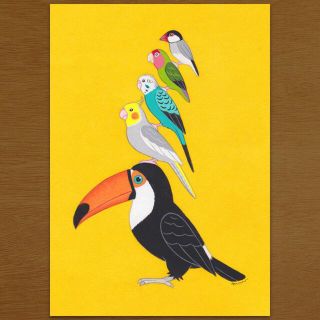 原画「ラグドール」猫/鳥/セキセイインコ/文鳥/イラスト/絵画/絵/アート