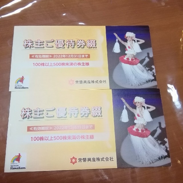 常磐興産　株主優待　ハワイアンズ　2冊 チケットの施設利用券(遊園地/テーマパーク)の商品写真
