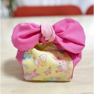 りぼんお弁当袋　イエロー✖️ピンク(外出用品)