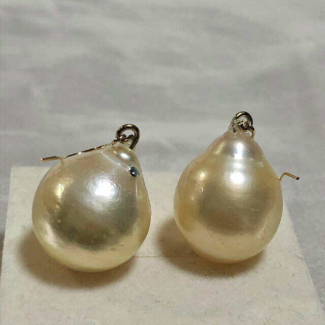 K18天然南洋白蝶ゴールデン真珠ピアス 13.77/14.60mm K18天然南洋白蝶ゴールデン真珠ピアス 13.77/14.60mm