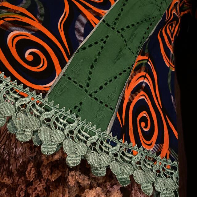 ＊vintage・cottonアフリカンパッチワークスカラップ刺繍ワンピース レディースのワンピース(ロングワンピース/マキシワンピース)の商品写真