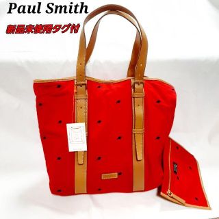 ポールスミス(Paul Smith)のPaul Smith ポールスミス トートバッグ 赤 カラス 手書きプリント(トートバッグ)