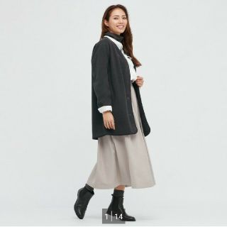 ユニクロ(UNIQLO)のユニクロ　UNIQLO フリース Vネックコート  Sサイズ  ダークグレー完売(ロングコート)