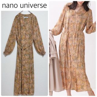 ナノユニバース(nano・universe)の【中古美品】nano universeペイズリー柄ガウンワンピース　キャメル(ロングワンピース/マキシワンピース)