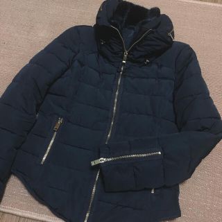 ZARA BASICザラ　ショート丈ダウンジャケット　ネイビー紺色　M