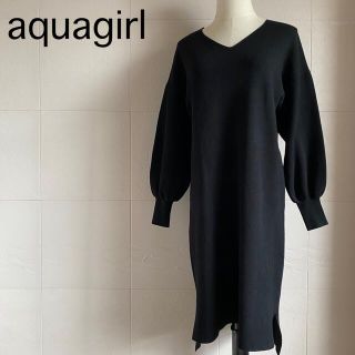 アクアガール(aquagirl)のaquagirl アクアガール　サイドスリットニットワンピース　ブラック(ひざ丈ワンピース)