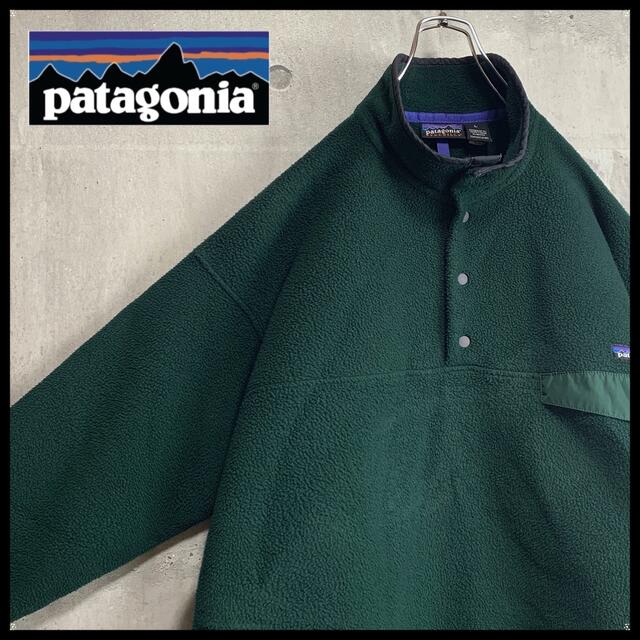 百貨店パタゴニアpatagoniaフリースジャケット刺繍緑グリーンLスナップTシンチラ
