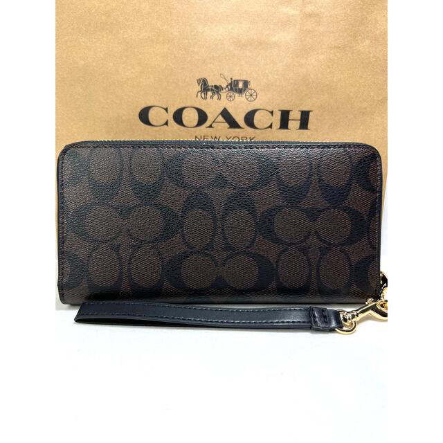 コーチ COACH ラウンドファスナー 長財布 ブラウン×ブラック