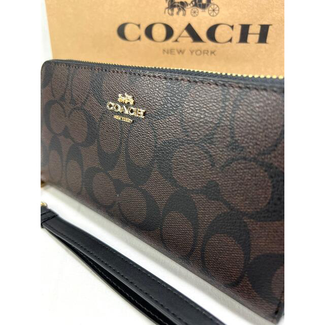 コーチ COACH ラウンドファスナー 長財布 ブラウン×ブラック