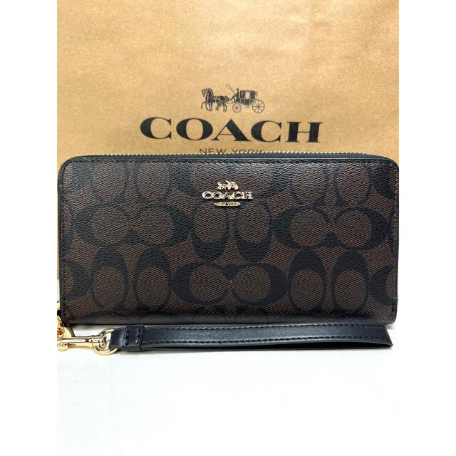 コーチ COACH ラウンドファスナー 長財布 ブラウン×ブラック アウトレット