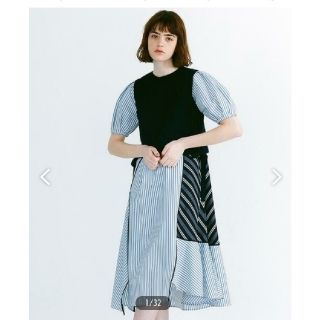 ランバンオンブルー(LANVIN en Bleu)の新品タグ付き　ストライプMIXドッキングワンピース(ロングワンピース/マキシワンピース)