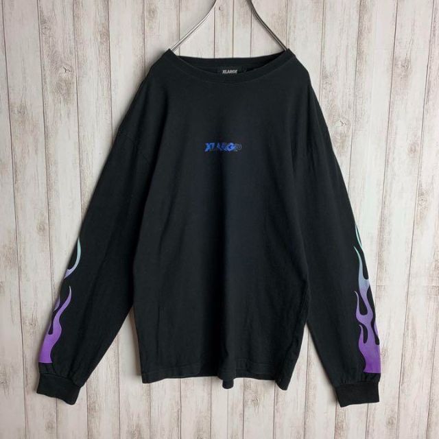 【良デザイン】XLARGE ファイヤーパターン　マルチカラー　レア　L ロンT