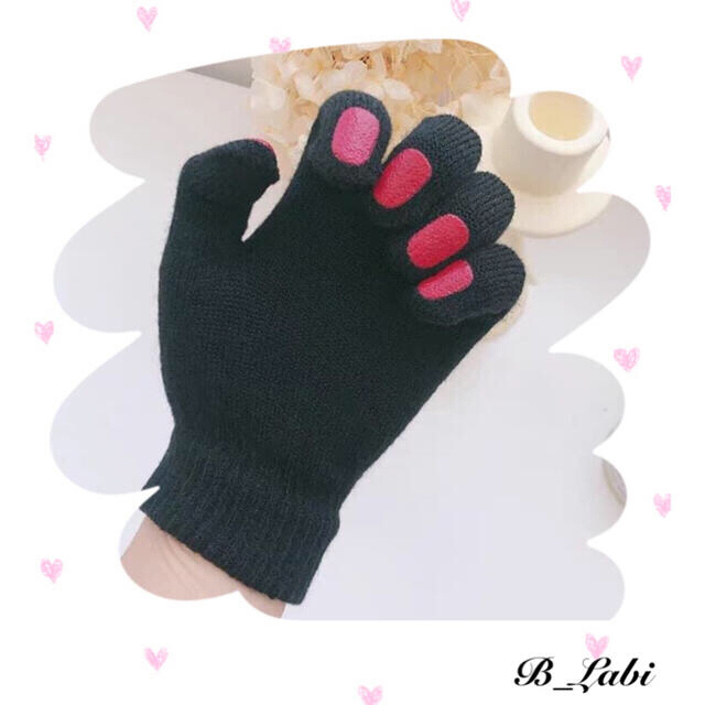 韓国風手袋 ネイル手袋✨キュート 可愛い✨マニュキュア手袋✨ブラック