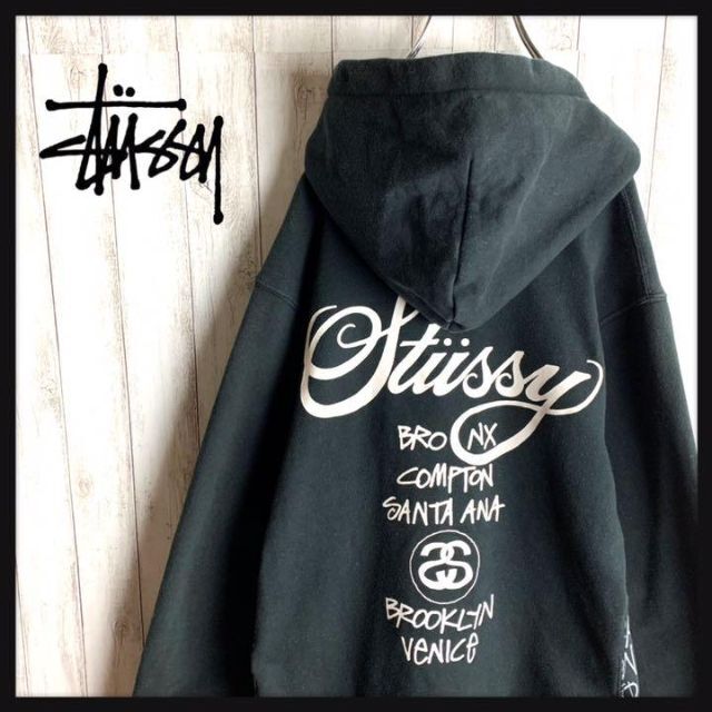 【希少XL】STUSSY グアテマラ製 バックプリントロゴ　パーカー　入手困難