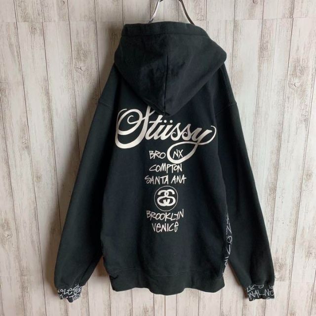 【希少XL】STUSSY グアテマラ製 バックプリントロゴ　パーカー　入手困難