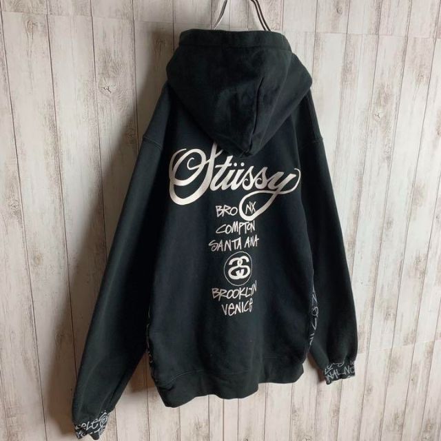 【希少XL】STUSSY グアテマラ製 バックプリントロゴ　パーカー　入手困難