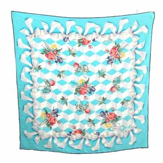 ティファニー(Tiffany & Co.)のティファニー スカーフ 花柄 リボン シルク100％ ブルー (バンダナ/スカーフ)