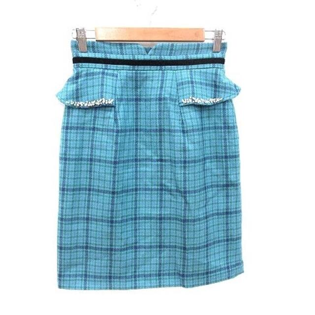 MISCH MASCH(ミッシュマッシュ)のミッシュマッシュ タイトスカート ひざ丈 チェック ビジュー ウール 36 青 レディースのスカート(ひざ丈スカート)の商品写真