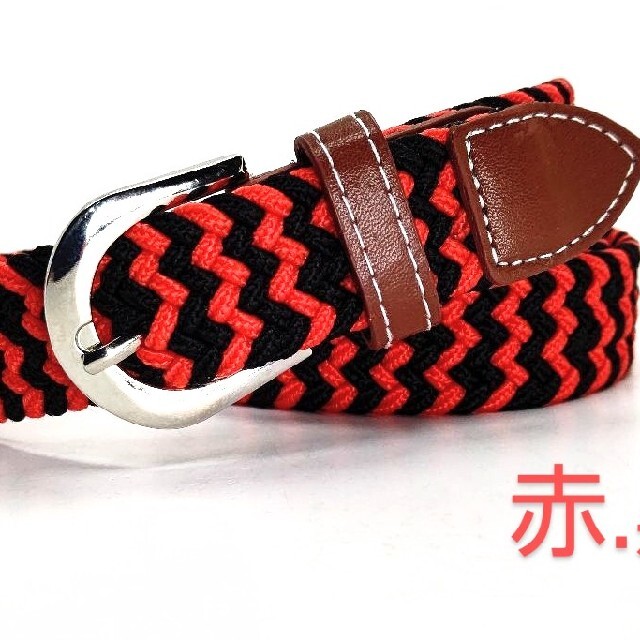 レディース細メッシュストレッチベルト(赤.黒) レディースのファッション小物(ベルト)の商品写真