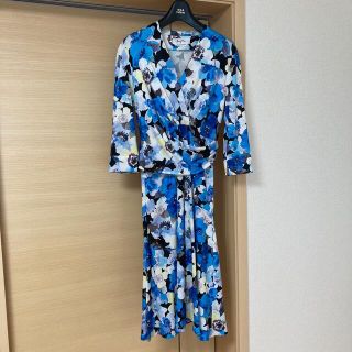 ダイアンフォンファステンバーグ(DIANE von FURSTENBERG)のケイミー　Kay me ステファニーブルーフラワープリント裏起毛ワンピース9号(ひざ丈ワンピース)