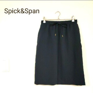 スピックアンドスパン(Spick and Span)のスピック&スパン スカート イージー ウエスト リボン  紺(ひざ丈スカート)