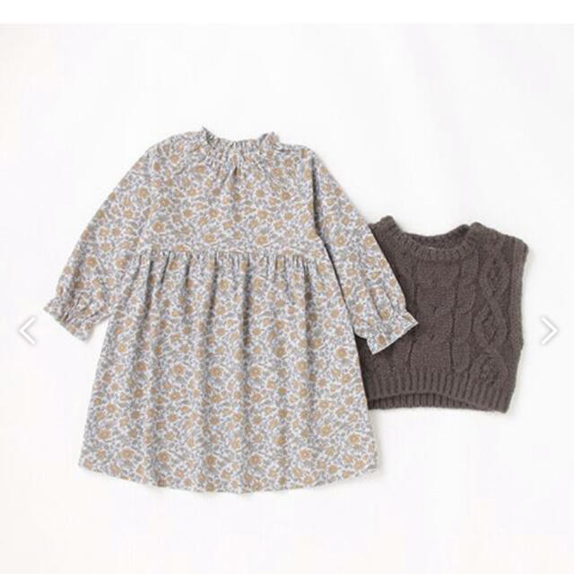 レースニット花柄ワンピセット 130 チャコール キッズ/ベビー/マタニティのキッズ服女の子用(90cm~)(ワンピース)の商品写真