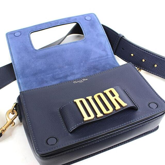 極 美品 保存袋付き Christian Dior ディオール ロゴ 金具 カーフ レザー 本革 チェーン ミニ ショルダーバッグ ポシェット ネイビー 35509