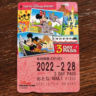 ディズニー(Disney)の使用済み　リゾートライン　フリーきっぷ　3デイパス　1枚(鉄道乗車券)