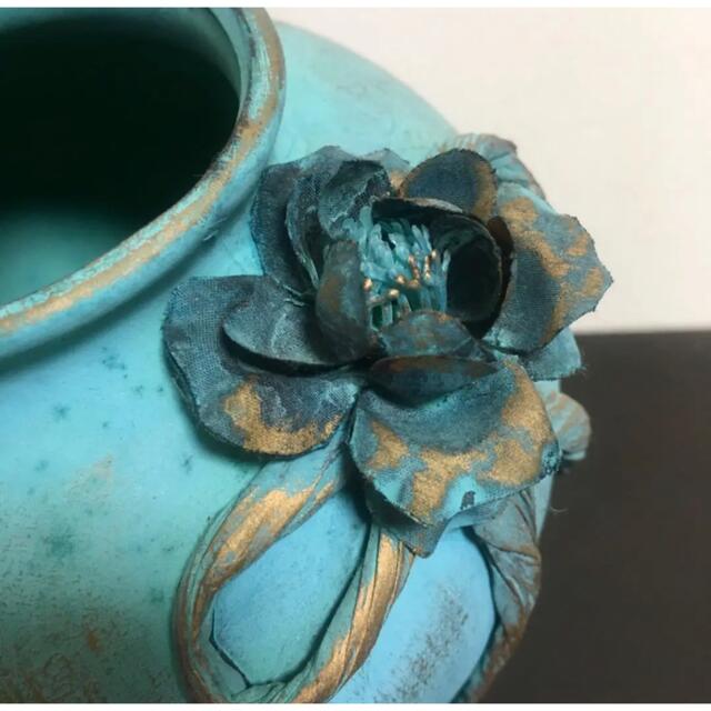 ターコイズブルー&ゴールド　ハンドメイド　フラワーベース　花瓶