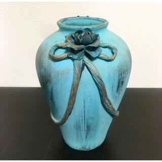 ターコイズブルー&ゴールド　ハンドメイド　フラワーベース　花瓶(花瓶)