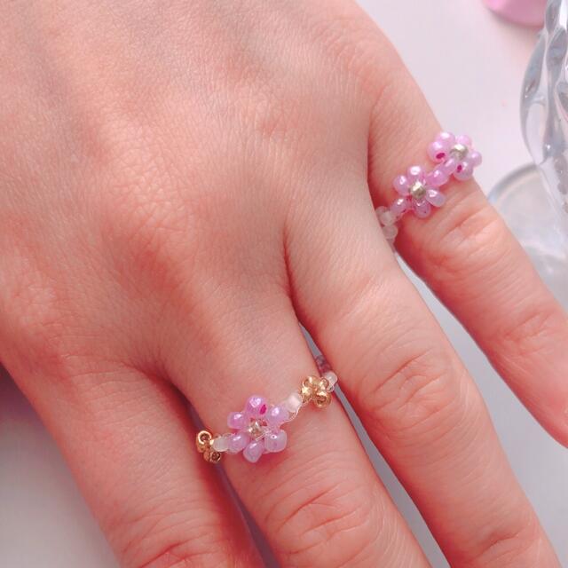 パープル💜ビーズアクセサリー♡韓国♡韓国ビーズアクセサリー ハンドメイドのアクセサリー(リング)の商品写真