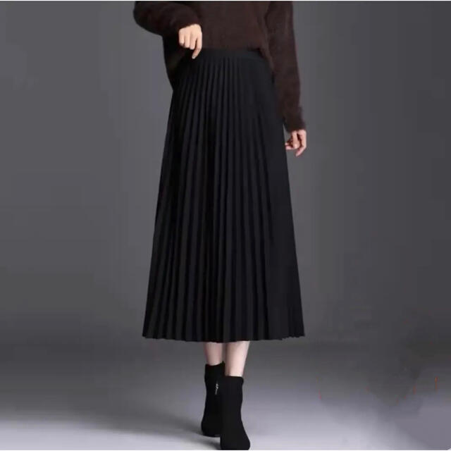 プリーツスカート ウール ロング　ブラック レディースのスカート(ロングスカート)の商品写真
