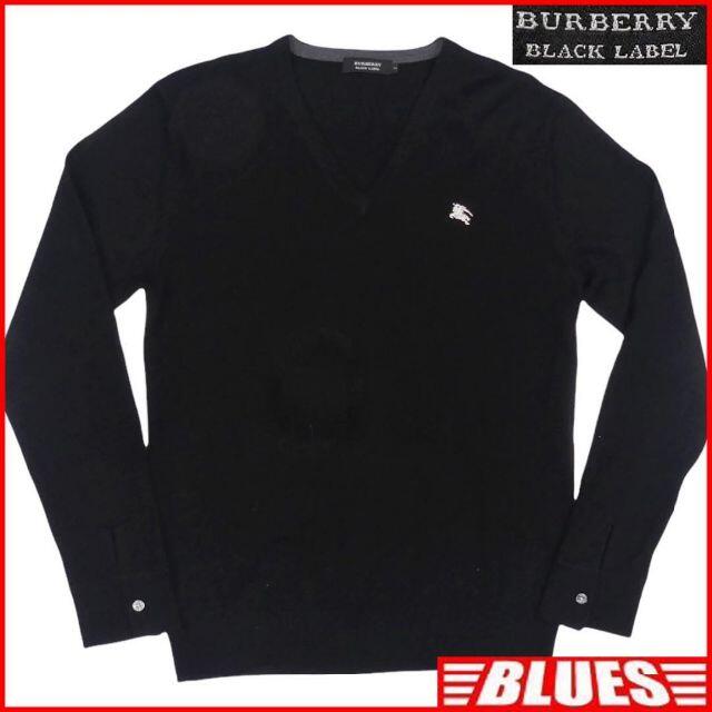 BURBERRY BLACK LABEL(バーバリーブラックレーベル)のバーバリーブラックレーベル セーター ニット M メンズ 2 古着 Vネック 黒 メンズのトップス(ニット/セーター)の商品写真