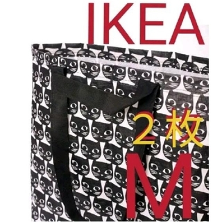 イケア(IKEA)のIKEA ドリクサ　Mサイズ　お得2枚セット 黒猫柄 エコバッグ　キャリーバッグ(エコバッグ)