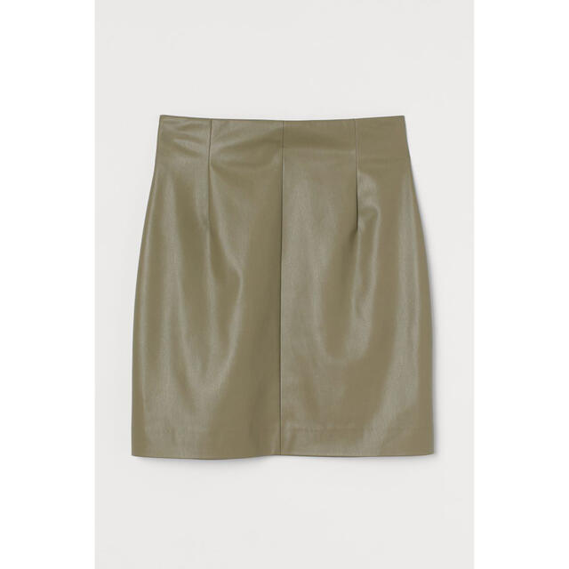 H&M(エイチアンドエム)のH&M  フェイクレザースカート　カーキ レディースのスカート(ミニスカート)の商品写真