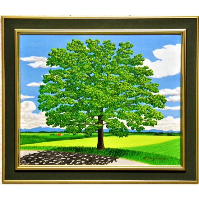 ★美瑛・セブンスターの木・谷村一男肉筆油彩画・4つ切・新品額付