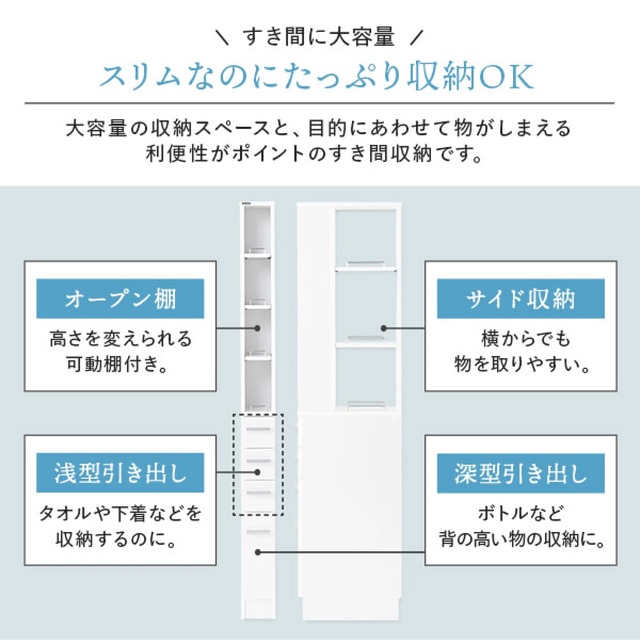 3方向から取り出せる 隙間収納ラック キッチン 洗面所 収納 幅20cm インテリア/住まい/日用品の収納家具(バス収納)の商品写真