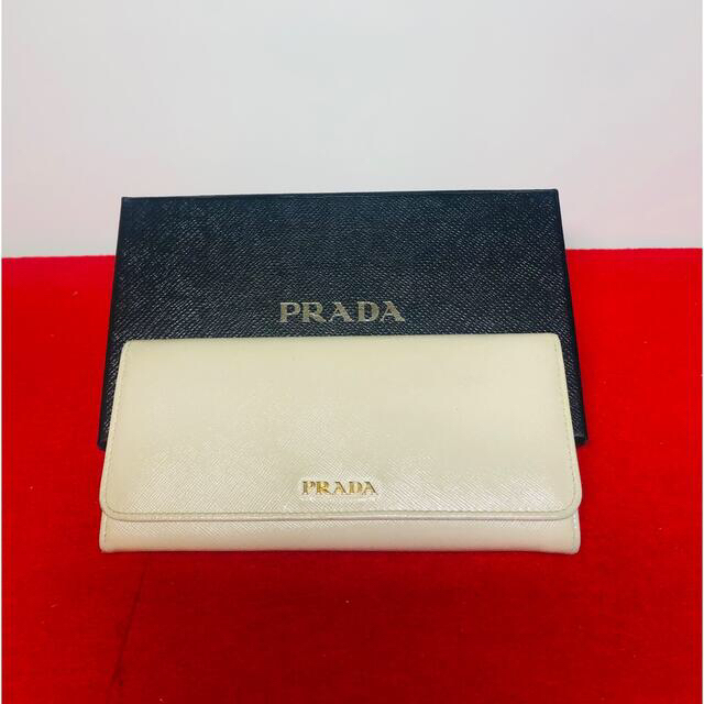 【美品】☆PRADA プラダ  長財布　サフィアーノレザー　アイボリー