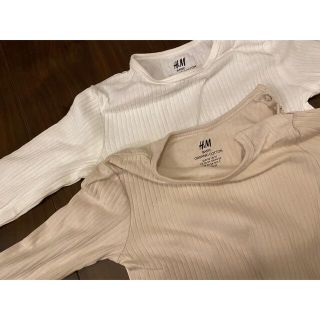 エイチアンドエム(H&M)のH＆M ベビー ロンパース 下着 長袖 90 ホワイト モカ(ロンパース)