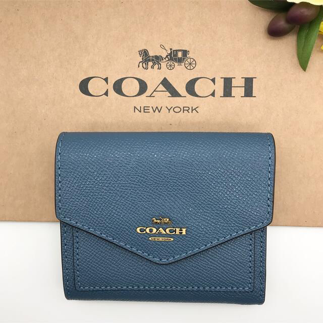 COACH 財布 大人気！！ スモールウォレット レイクブルー 三つ折り 新品レディース