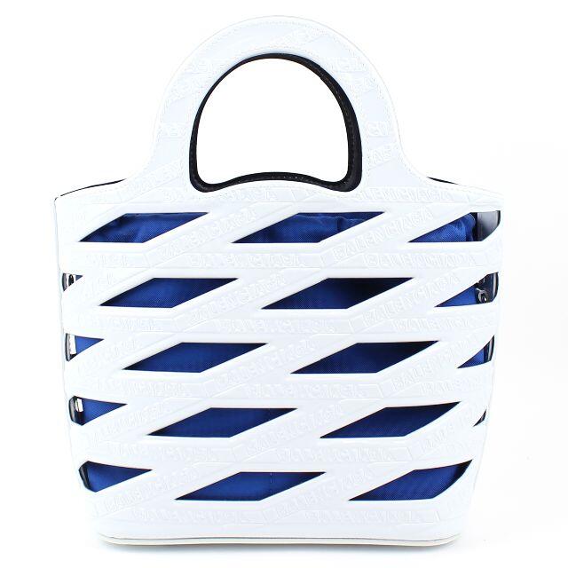 Balenciaga(バレンシアガ)のBALENCIAGA バレンシアガ ネオバスケット エナメル ホワイト ブルー レディースのバッグ(かごバッグ/ストローバッグ)の商品写真
